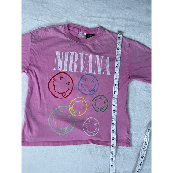 Zara Kids Nirvana Smiley Tee Pink 8-9 Graphic Band Shirt - Picture 4 of 6